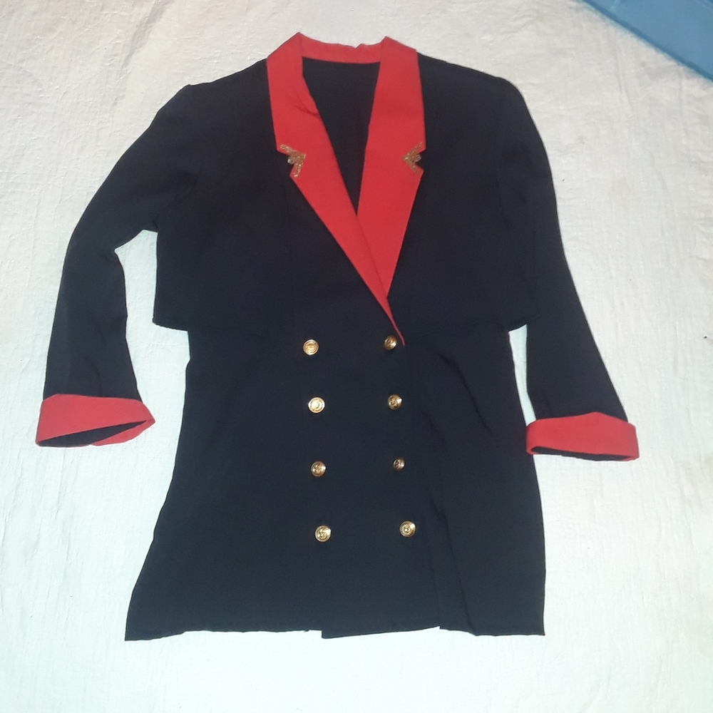 Black & Red Double-Breasted Blazer Jacket vintage - Picture 4 of 7